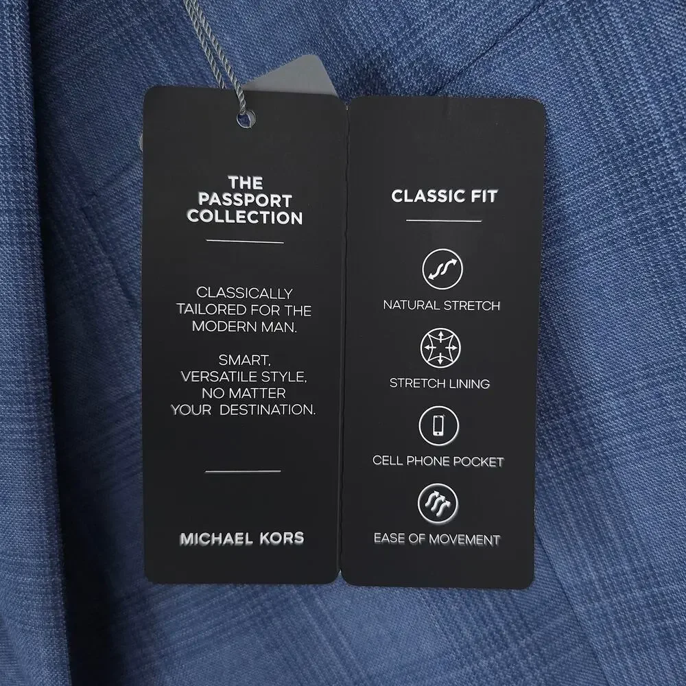 Michael Kors Mens Classic Fit 2 Piece Suit 42R 38x30 Blue Plaid Stretch Wool NWT